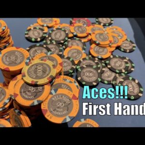 ACES First Hand vs Pro In High Stakes @ Bellagio!! Huge Hands!! Poker Vlog Ep 185